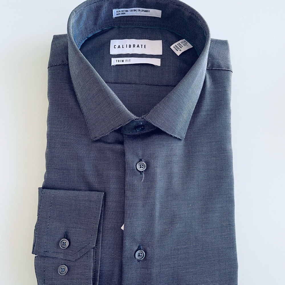 NWT Calibrate Gray Trim Fit Men’s Dress Shirt 16 1/2 x 32/33